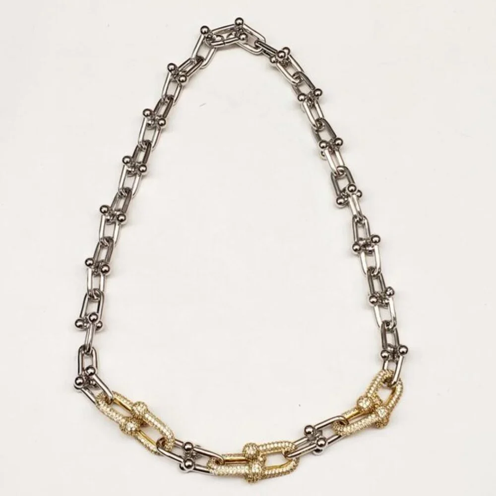 925 Pure Silver and Gold Plated Horse Shoe Necklace Chain - Picture 8 of 8